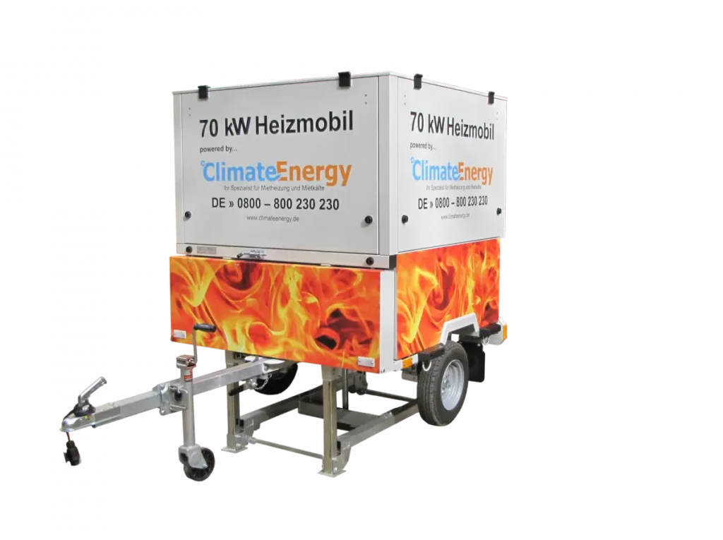 Mobiles Heizmobil mit 70 kW Leistung von Climate Energy – flexible Lösung zur Miete von Prozesswärme