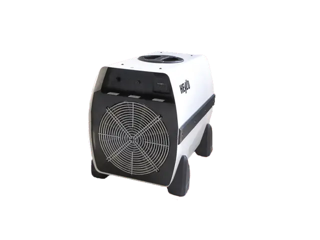 Klimagerät mit Lüfter und modernem Design, ideal für effiziente Klimaanpassung. Climate Energy.