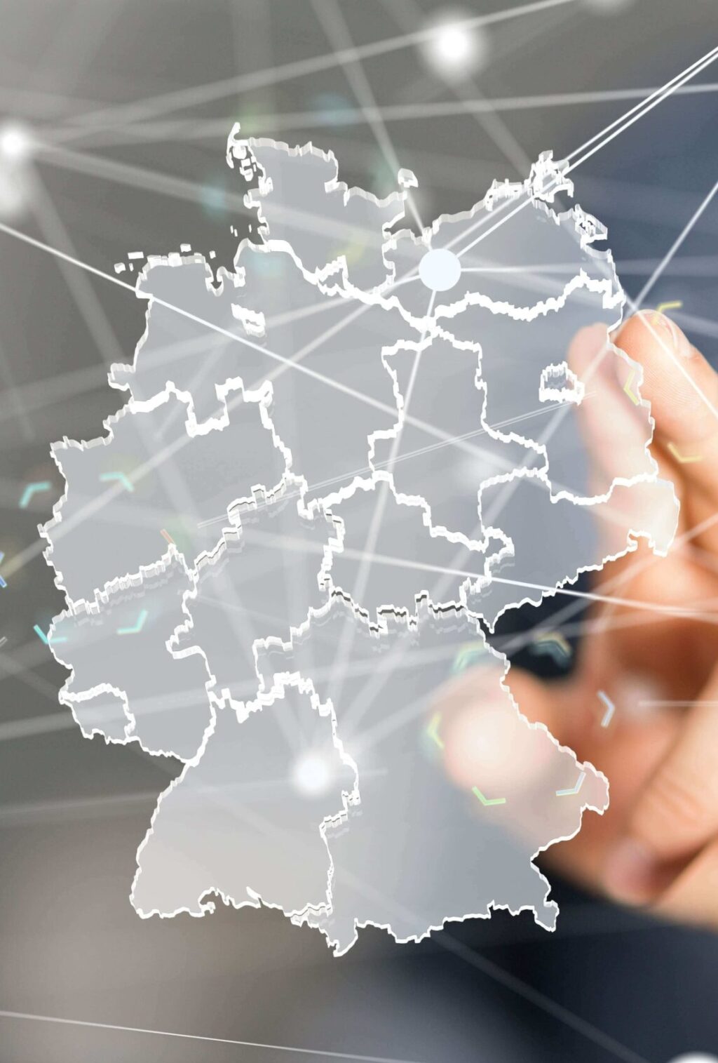 Digitale Deutschlandkarte mit Netzwerkverbindungen – Mietkälte und Klimaenergie bundesweit.