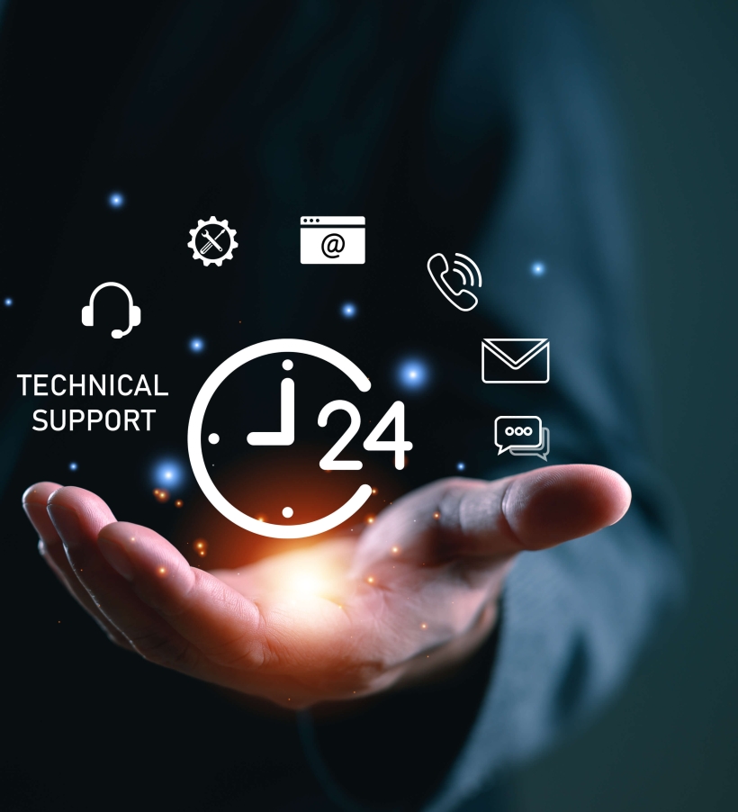 Symbolgrafik für 24/7 technischen Support – Service und Klimaenergie-Betreuung.